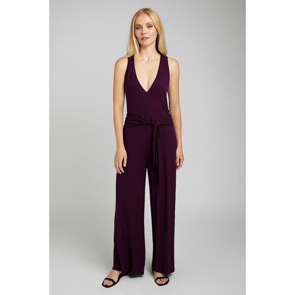 L*Space Knit Wide Leg Jumper Plum Deep V Neck Sleeveless All Day Jumpsuit - Picture 1 of 12